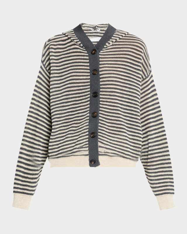 Metallic Striped Linen Hooded Cardigan